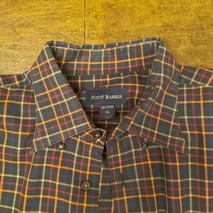 Scott Barber button down dress shirt. XL 100% Cotton. Pristine Condition Plaid